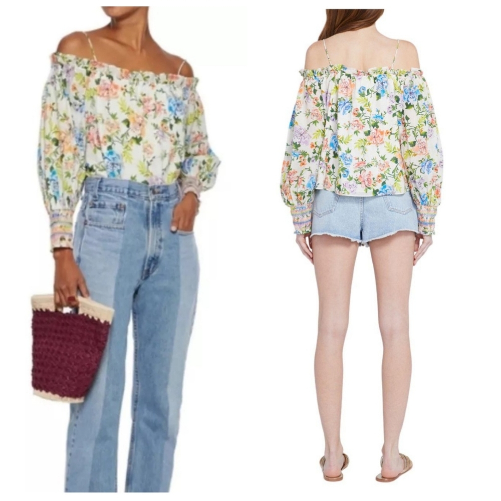 Alice + Olivia Tereza Cold-shoulder Floral-print Smocked  Blouse  Size SmallNWOT
